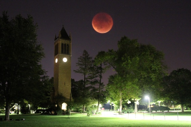 campanile with the red moon